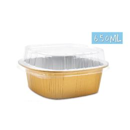 Disposable Aluminum Square Foil Pans with Snap-on Plastic Lids 650 ml Food Dish Pan, Cake Pan, Dessert Pan, Extra-Sturdy Containers for Cooking, Bakin