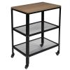 3-Tier Kitchen Microwave Cart, Rolling Kitchen Utility Cart, Standing Bakers Rack Storage Cart with Metal Frame for Living Room Gray RT