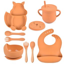 Silicone Squirrel Tableware Baby Silicone Food Supplement Set Baby Spork Integrated Silicone Plate Suit (Option: Y25-Suit)