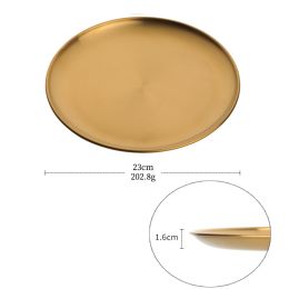 Korean Style Stainless Steel Barbecue Plate Brushed Round Color Fruit Food Plate Tableware (Color: Gold)