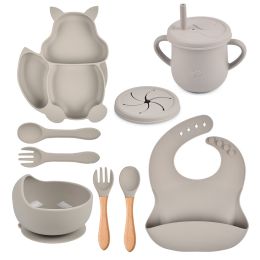 Silicone Squirrel Tableware Baby Silicone Food Supplement Set Baby Spork Integrated Silicone Plate Suit (Option: Y20-Suit)