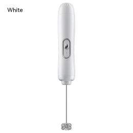 Household Small Electric Milk Frother Wireless Handheld Cream Egg Beater Semi-Automatic Coffee Mixer Milk Frother (Option: White-Battery Version Third Gear)