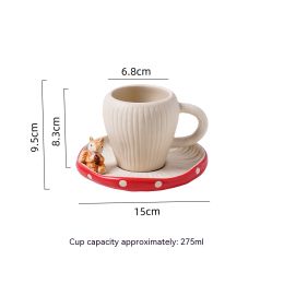 Cartoon Cute Good-looking Red Mushroom Ceramic Tableware Mug Dim Sum Plate Rice Bowl Instant Noodle Bowl Salad Bowl Spoon (Option: Mushroom cup And Saucer Suit)