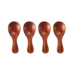 4Pcs Mini Wooden Spoons; Small Spice Condiment Spoon; Sugar Tea Coffee Scoop; Short Handle Wood Spoon; Jam Mustard Ice Cream Wood Spoons; Kitchen Gadg (Color: Brown Color)