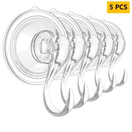 5/10 PCS Suction Cup Hook, Large Clear Reusable Heavy Duty Suction Hook for Sturdy Window Glass Door Kitchen Bathroom Shower Wall Suction Hanger (Number: 5 PCS)