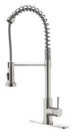 Spring Kitchen Faucet with Sprayer Pull Down;  Comercial Stainless Steel Sink Faucet Kitchen High Arc Gooseneck;  Single Handle Faucets with Deck Plat (Color: Brushed Nickel)