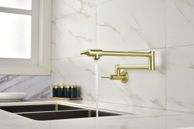 Pot Filler Faucet Wall Mount (Color: Brushed Gold)