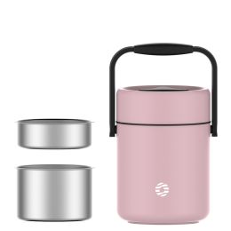 Healter 1.6 Litres Vacuum Insulated Food Flasks for Hot Food;  1600ml Stainless Steel Thermal Soup Container/ Food Jar with 2 inner boxes for Adult; (Color: Pink)